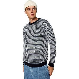 Trendyol Heren Crew Neck Gestreepte Regular Sweater Sweatshirt, Donkerblauw, XXL
