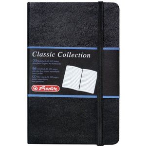 Herlitz 10789444 zakelijk boek, lederlook, zwart, gelinieerd, A6, 96 vellen, inhoudspapier 80 g/m² notitieboek Classic Collection
