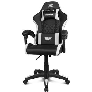 DRIFT GAMING DR35 Professionele stoel, kunstleer, gevoerde armleuningen, zuigers klasse 3, basis van versterkt nylon, zitting kantelbaar, in hoogte verstelbaar, lendenwervel-/nekkussen, zwart/wit