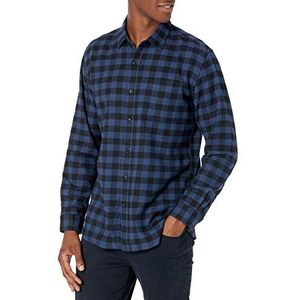 Amazon Essentials Men's Flanellen overhemd met lange mouwen (verkrijgbaar in grote en lange maten), Zwart Blauw Geruit, XXL