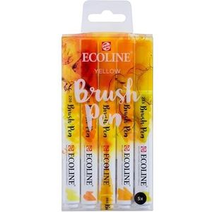 Ecoline Brush Pen Set van 5 - Geel | Penseelstiften met Aquarelverf voor Bullet Journal, Handlettering, Kleurboeken & Tekenen
