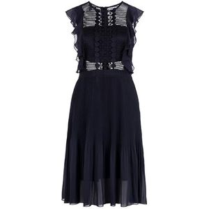 Apart cocktailjurk van semitransparent Georgette en transparant netmateriaal, nachtblauw, 42