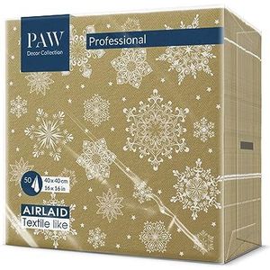 PAW - Airlaid Servetten (40 x 40 cm) | 50 Stuks | Gedrukt met Inkt op Waterbasis | Creëer de Kerstsfeer | Voor een Vrolijke Kerst en Winter Wonderland Kerstfeest | Kleur: Snowflakes gold
