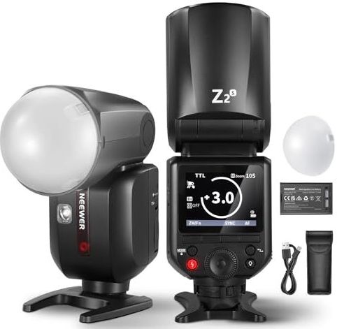 NEEWER Z2-S Speedlite TTL Flash rond 2.4G compatibel met Sony, 76Ws HSS 1/8000s met diffuser, 2 pilotlampen, nieuwe UI, TTL/M schakelknop, batterij 3000 mAh, 600 flitsen op vol vermogen