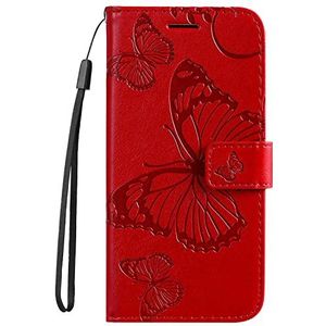 Blllue Wallet Case Compatibel met OnePlus Nord 2 5G, Big Butterfly PU Lederen Flip Folio Shockproof Cover voor OnePlus Nord 2 5G (rood)
