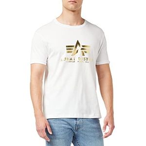 Alpha Industries Basic Foil Print T-shirt voor heren, Wit/Geel Goud, L