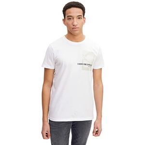 TOM TAILOR Denim Uomini T-shirt met print op de rug 1029961, 20000 - White, S