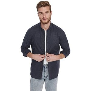 Trendyol Mannelijk Basic Slim Standaard Shirt Kraag Geweven Shirt, marineblauw, XXL