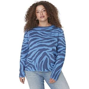 Trendyol Dames Crew Neck Jacquard Fitted Plus Size Sweater Sweatshirt, Blauw, 5XL