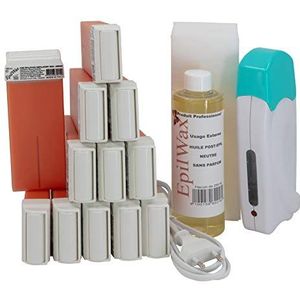 EpilWax - Solo Complete Waxing Kit: 1 professionele wax heater, 12 x 100 ml Argan wax Roll-On, 100 waxen strips, 1 x 250 ml fles na het waxen olie (Solo Series Argan 12)