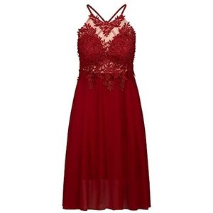 APART Cocktailjurk van chiffon, mesh en kant, bordeaux, S, bordeaux, S