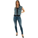 Iconische Shrunken Trucker Jacket - Vest - Blauw - 85% Katoen, 15% Linnen