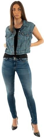 Iconische Shrunken Trucker Jacket - Vest - Blauw - 85% Katoen, 15% Linnen