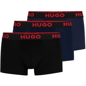 HUGO Trunk Triplet Nebula driedelige set nauwsluitende boxershorts van stretch-jersey met logo's op de tailleband, Dark Blue406, S