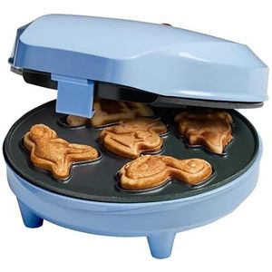 Bestron Wafelijzer voor Mini Dino Cookies, Mini Cookie Maker Dinosaurus Motief Wafelijzer voor Mini Wafelijzer met Baklicht & Antiaanbaklaag, 700 Watt, Kleur: Babyblauw