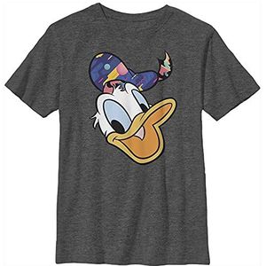 Disney Characters Donald Pattern Face Boy's Crew Tee, Charcoal Heather, X-Small, Charcoal Heather, XS