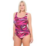 Ulla Popken - Badpak - Pink / Zwart / Wit