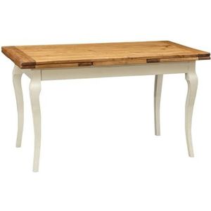 Koekjes uittrekbare tafel van massief lindenhout – landhuisstijl – shabby stijl – structuur wit antiek tafelblad natuur L 140 x D 80 x H 80 cm