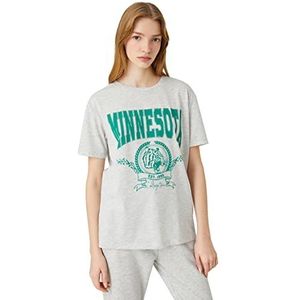 Koton Dames College T-Shirt Kurzarm Bedruckt Rundhals, Hellgrau (Krm), S, Hellgrau (Krm), S