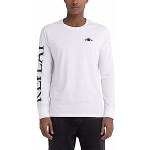 REPLAY Herenshirt met lange mouwen met logo, wit 001 (wit), L