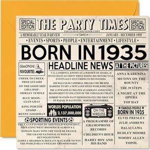 89e verjaardagskaarten voor mannen en vrouwen - geboren in 1935 krant - Happy 89 verjaardagskaart voor opa oma Nan Vintage Retro terug in 1935, 145 mm x 145 mm Negenentachtig-negenentachtig