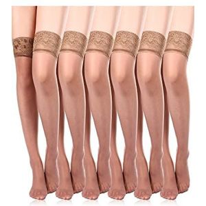 Geyoga 6 Paar dijhoge kousen, kant, panty, zijdeachtig, Valentijnsdag, kous voor rouwen, Koffie Kleur, one size