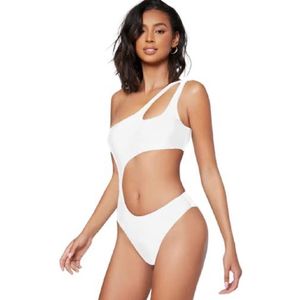 Ducomi Joy damesbadpak - badkleding - 1-schouder bikini met uitsparing in taille, gevoerde en Braziliaanse Top Push Up - sexy Beachwear voor zee en zwembad (wit, L)