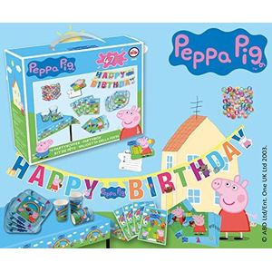 TIB Heyne 19850 Peppa Pig, partykoffer, 47-delig, feestservies en decoratie, kinderverjaardag