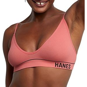 Hanes Womens Originelen Draadloze Naadloze Rib Bralette, Comfortflex Fit Draadloze BH, Roze Begonia, L