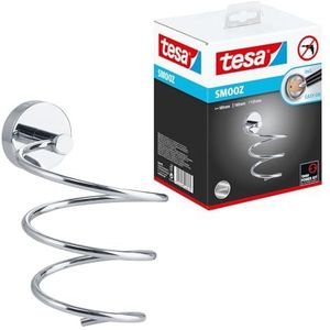 tesa® Smooz haardrogerhouder, hoogglans verchroomd metaal, zelfklevend, 129 mm x 97 mm x 163 mm