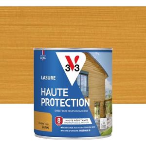 V33 Houtbeits voor buiten, licht eiken gesatineerd, hoge bescherming, 8 jaar, hoge water- en uv-bestendigheid, bestand tegen houtveranderingen, Ecolabel, hars van plantaardige oorsprong, 0,75 l