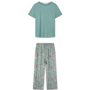 women'secret Groene pyjama korte mouwen capribroek bloemen viscose satijn, Groen, L