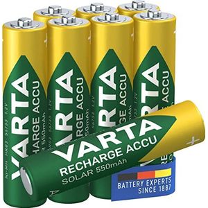 VARTA Batterijen AAA, oplaadbaar, verpakking van 8, Recharge Accu Solar, oplaadbare batterij, 550 mAh Ni-MH, gebruiksklaar, ontwikkeld voor tuinverlichting op zonne-energie