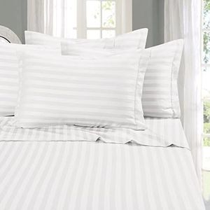 Elegant Comfort Softest and Coziest 4-Piece Sheet Set - 1500 Thread Count Egyptian Quality Luxurious Wrinkle Resistant 6-Piece Damask Stripe Bed Sheet Set, Twin XL, White