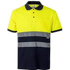 VELILLA 305513; poloshirt met hoge zichtbaarheid van katoen, tweekleurig en korte mouwen; marineblauw en neongeel, maat S