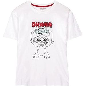 Stitch T-Shirt - Wit en Rood - Maat S - Korte Mouw T-Shirt van 100% Katoen - Disney Collectie - Origineel Product Ontworpen in Spanje