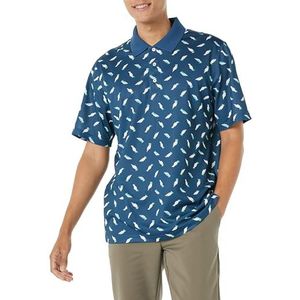 Amazon Essentials Regular-fit sneldrogend golfpoloshirt voor heren (verkrijgbaar in groot en lang), groenblauw met vogelprint, X-Small