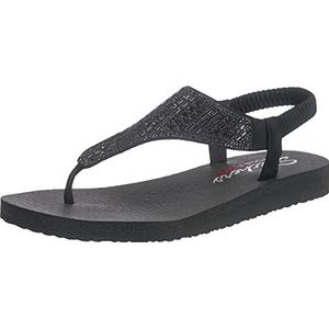 Skechers Meditation Rock Crown sandalen met enkelbandje voor dames, Zwarte Mitobuck Strass Trim, 38 EU