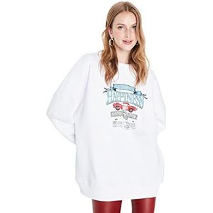 Trendyol Dames Regular Basic Sweatshirt met ronde hals, Kleur: wit, L