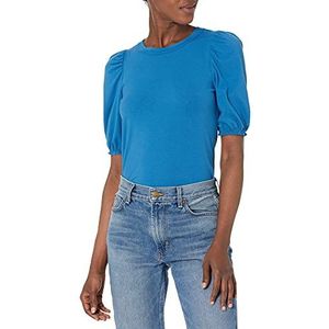 Amazon Essentials Dames Classic-Fit Puff T-shirt met korte mouwen en ronde hals, Medium Blauw, L