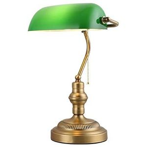 Barcelona LED tafellamp en bureaulamp Vintage Banquero E27 glas kleur groen en messing voor kantoren
