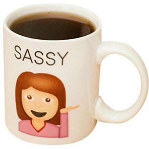 Thumbs Up! Sassy mok keramiek met emoji ""Sassy = Impertinente"" - wit - 350 ml - 1001750