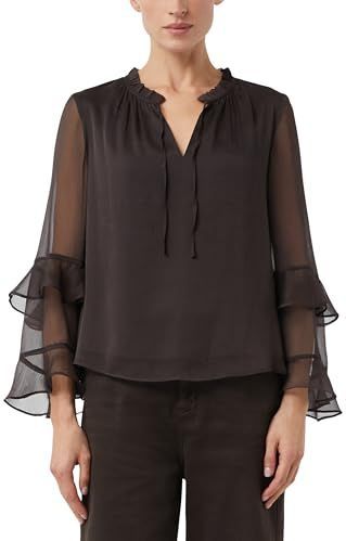 COMMA - Blouse - Donkerbruin - Blouseshirt - Driekwart Mouw