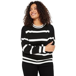 Trendyol Dames GESTREFT Lange Mouwen Ontspannen Sweater in Plus Size, zwart, 5XL