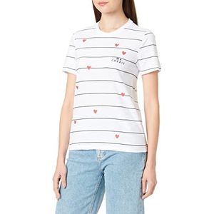 ONLY Dames ONLBONE REG S/S Heart TOP Box JRS T-shirt, Helder Wit/Stripes: Zwart + Print Cherie, XS