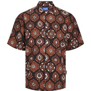 Jornoto Linen AOP Shirt SS LN, zwart, L