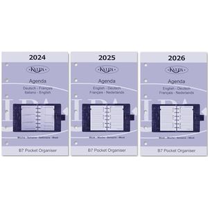 Kalpa 6 Agenda Navullen met ringband, persoonlijke organizer, afsprakenplanner, inleg, complete set, 2024, 2025, 2026, B7 vakken, 1 week op 2 pagina's