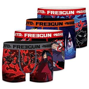 FREEGUN Naruto Shippuden, boxershorts voor jongens, stretch en perfecte pasvorm, 4 stuks, Rood, 8 Jaren