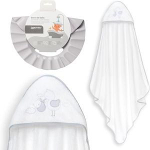 Interbaby Babybadhanddoek + verstelbare muts, capuchonhanddoek van 100% katoen, uniseks, zacht, sneldrogend, ideaal voor pasgeborenen, baby's en peuters, design ooievaar-beer