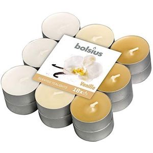 Bolsius Tealights Vanille Geurende Multi Gekleurde 4hr pack 18, Wax, One size